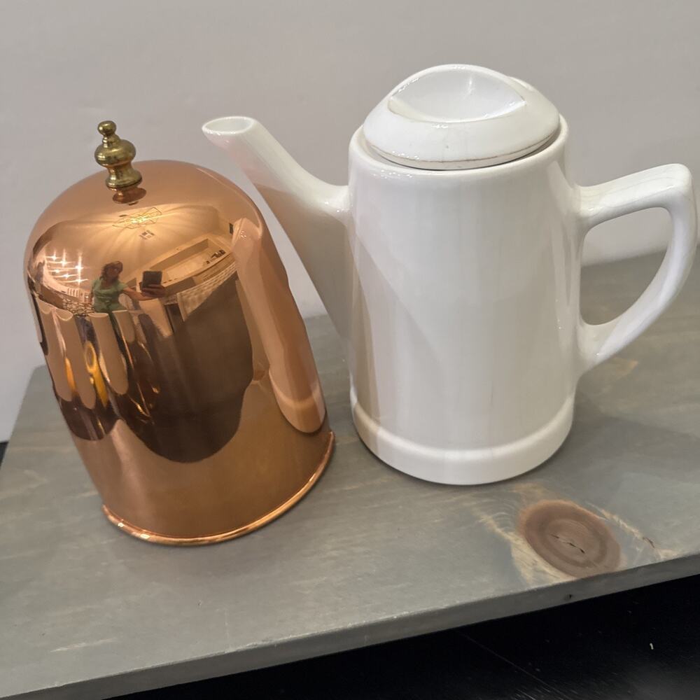 Baker Heart & Stuart Vintage Ceramic Tea Pot with Copper Cozy and 4 Mugs - Picture 8 of 14